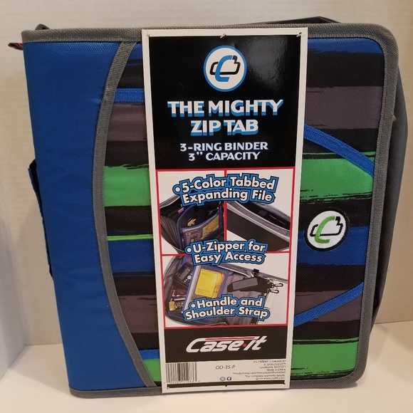 NEW Mighty Zip Tab Binder with Carrying Strap by Case Blue Zipper Binder in Pkg - Picture 1 of 2